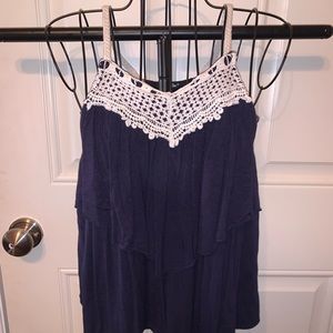 Navy blue embroidered tank top